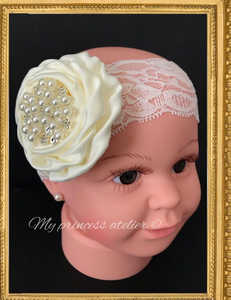 christening headband ivory pageant headband baby white headband Baby girl ivory headband girl ivory headband baptism headband