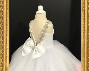 White christening dress/ white flower girl dress/ white pageant dress/ girl baptism dress/ girl couture dress/ princess dress/ white princes