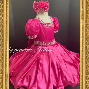 Girl fuschia pageant dress, Natural pageant birthday princess flower girl dress.