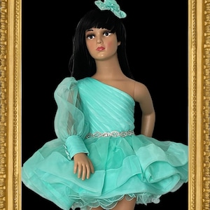 Fille Aqua hors de l’épaule concours Robe fleur fille, princesse robe couture d’anniversaire, robe de concours naturel