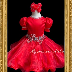 Robe rouge de concours de paillettes, robe de gâteau de princesse de fille, robe rouge de gâteau d’anniversaire, robe rouge de bébé fille, robe rouge de paillettes d’enfant en bas âge de concours rouge