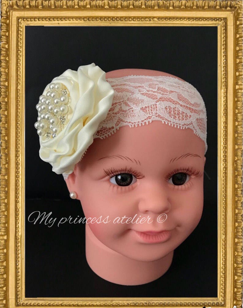christening headband ivory pageant headband baby white headband Baby girl ivory headband girl ivory headband baptism headband
