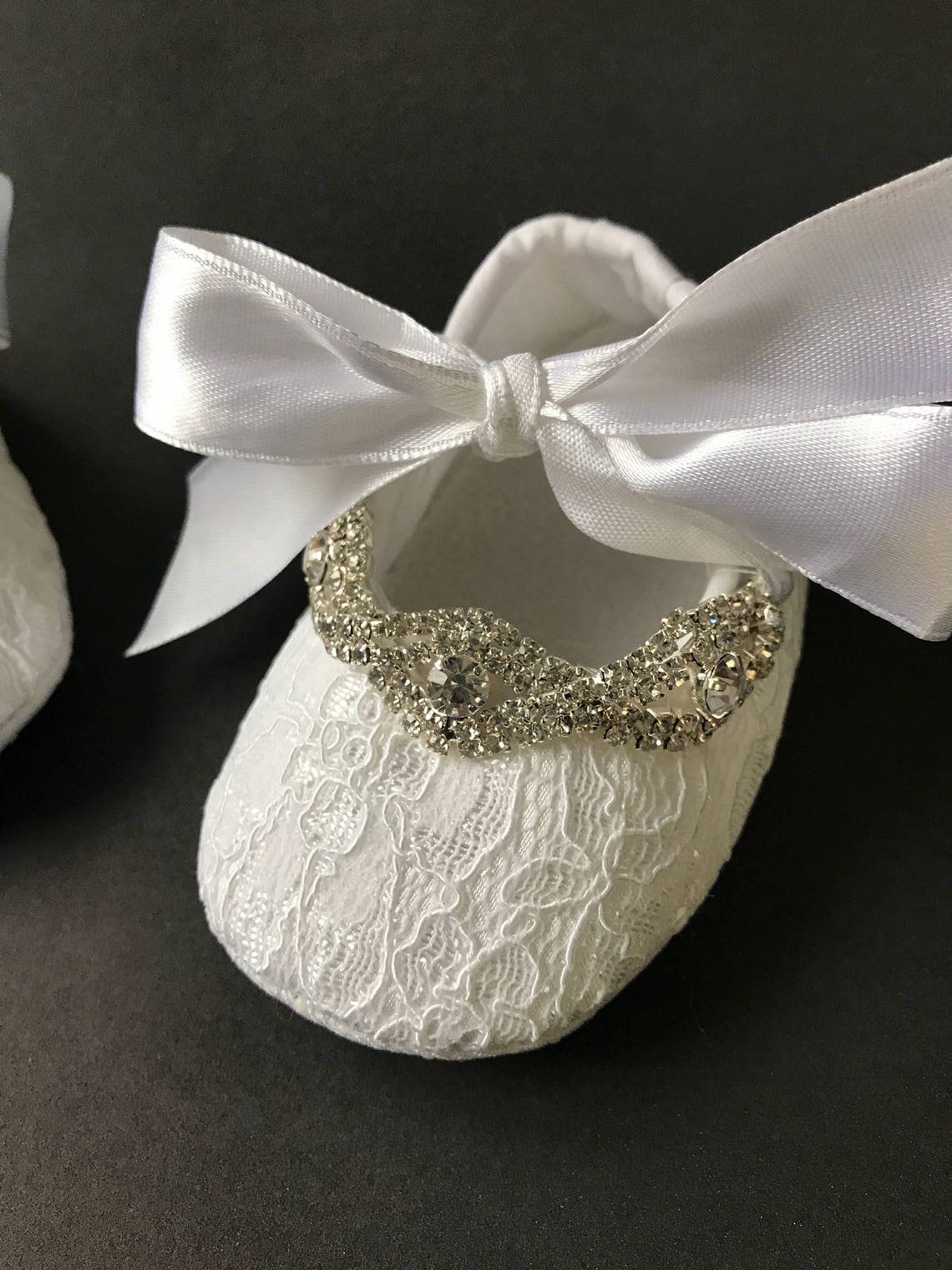 White Crib Shoes/ Christening Lace Shoes/ Baby Jeweled White Etsy