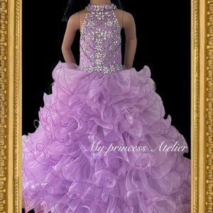 Girl Pageant Gown Dress/ Pageant Lavender Cupcake Dress/ Princess Couture Birthday Dress/ Purple Flower Girl Dress/ Pageant Glitz Dress