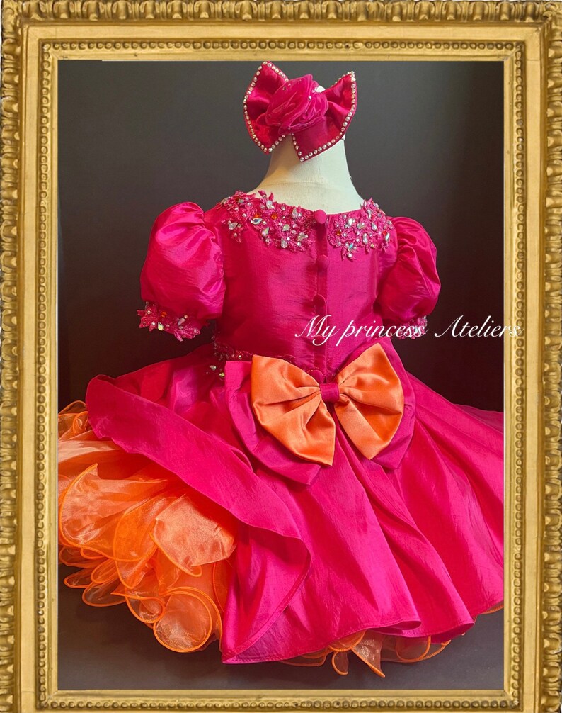 Crystals Fuchsia Asymmetrical Neck Ruffled Pageant Dress