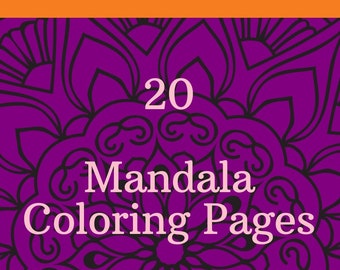 20 páginas para colorear de mandalas: paquete PDF de descarga e impresión instantánea, actividad de diseños inspiradores