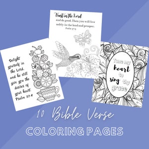 Bible Verse Coloring Pages -  10 Instant Download PDF printable Pages, Scripture Quotes