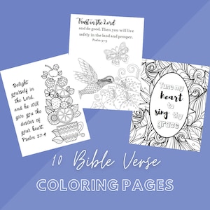 Bible Verse Coloring Pages -  10 Instant Download PDF printable Pages, Scripture Quotes