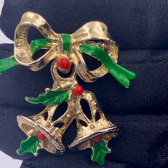 Christmas Holly Berry Enamel Brooch, Red and Gree… - image 2