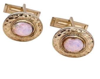 1950s CZECH Rose Gold Glass Fire Opal Oval Gold Plated Cufflinks Vintage 