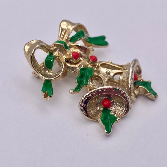 Christmas Holly Berry Enamel Brooch, Red and Gree… - image 8