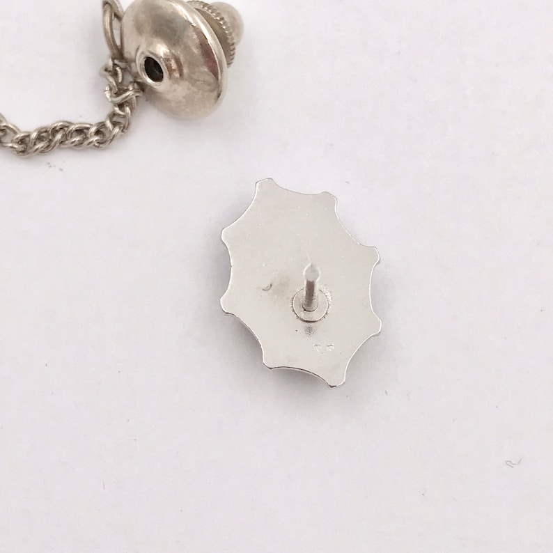 Vintage Black Oval Acrylic Silver Tone Chain Mens Tie Tack Pin