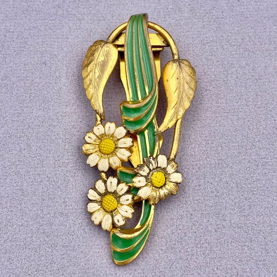 1930s Daisy Enamel Spring Flower Vintage Dress Cli