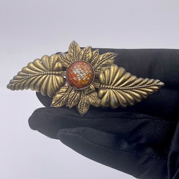 Broche Vintage Fleur Relief Or Et Perle Orange - Sans Marque - Occasion - Modèle 5153