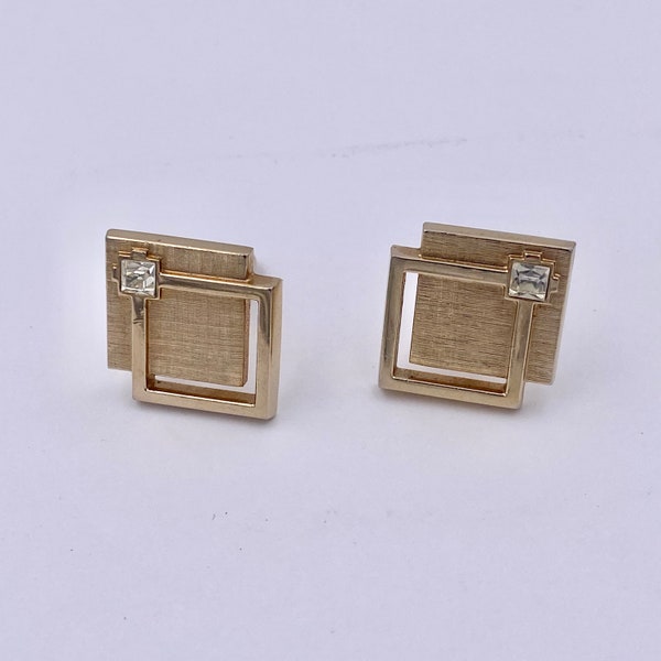 SWANK Mid Century Modern Square Geometric Cufflinks, Vintage Swank Gold Tone Cufflinks, For Gentlemen, Vintage Gifts for Men