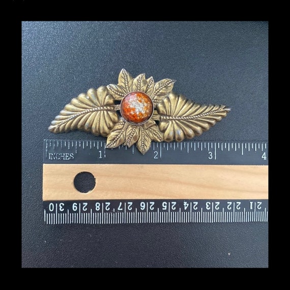 Broche Vintage Fleur En Relief Couleur Or Avec Perle Orange - Référence 5153, Occasion, Bijou Fantaisie