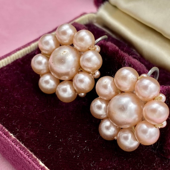Mid Century Pearlescent Bead Cluster Row Fancy Vin