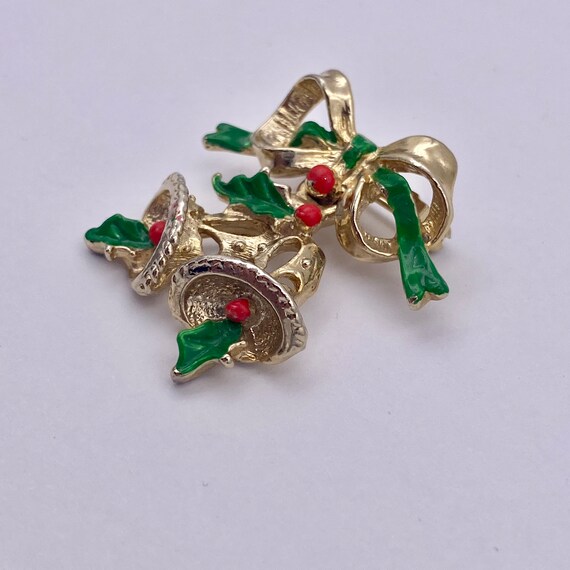 Christmas Holly Berry Enamel Brooch, Red and Gree… - image 9