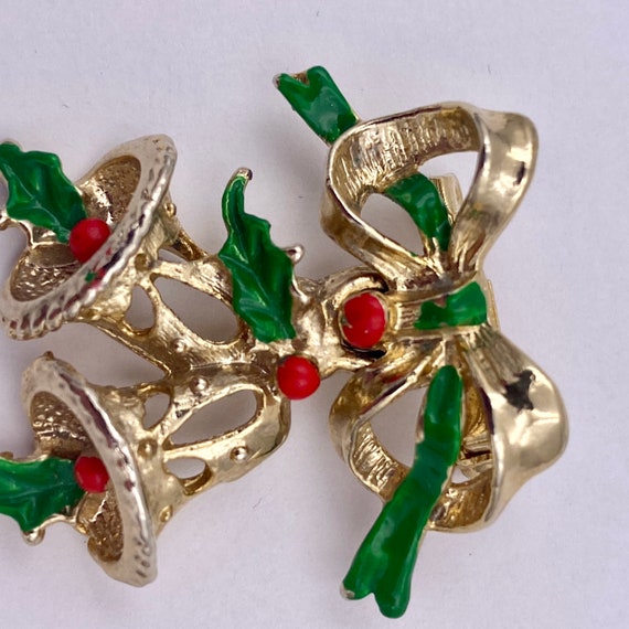 Christmas Holly Berry Enamel Brooch, Red and Gree… - image 7