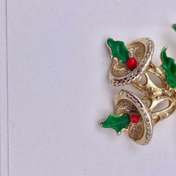 Christmas Holly Berry Enamel Brooch, Red and Gree… - image 10