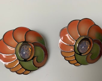 1980s Enamel Clip On Earrings by Bergdorf Goodman