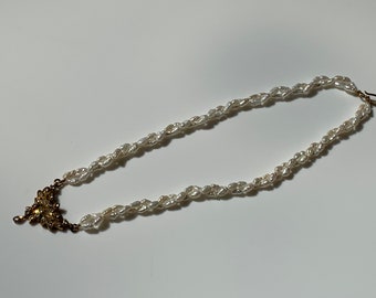 Double twisted strand seed pearl necklace with gold tone and diamonte pendant