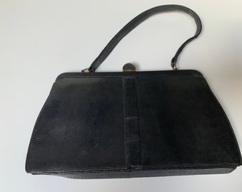 Vintage Mappin and Webb Black Lizard Handbag