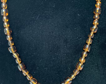 1960s Glass Tortoise Shell/ Amber Bead Necklace