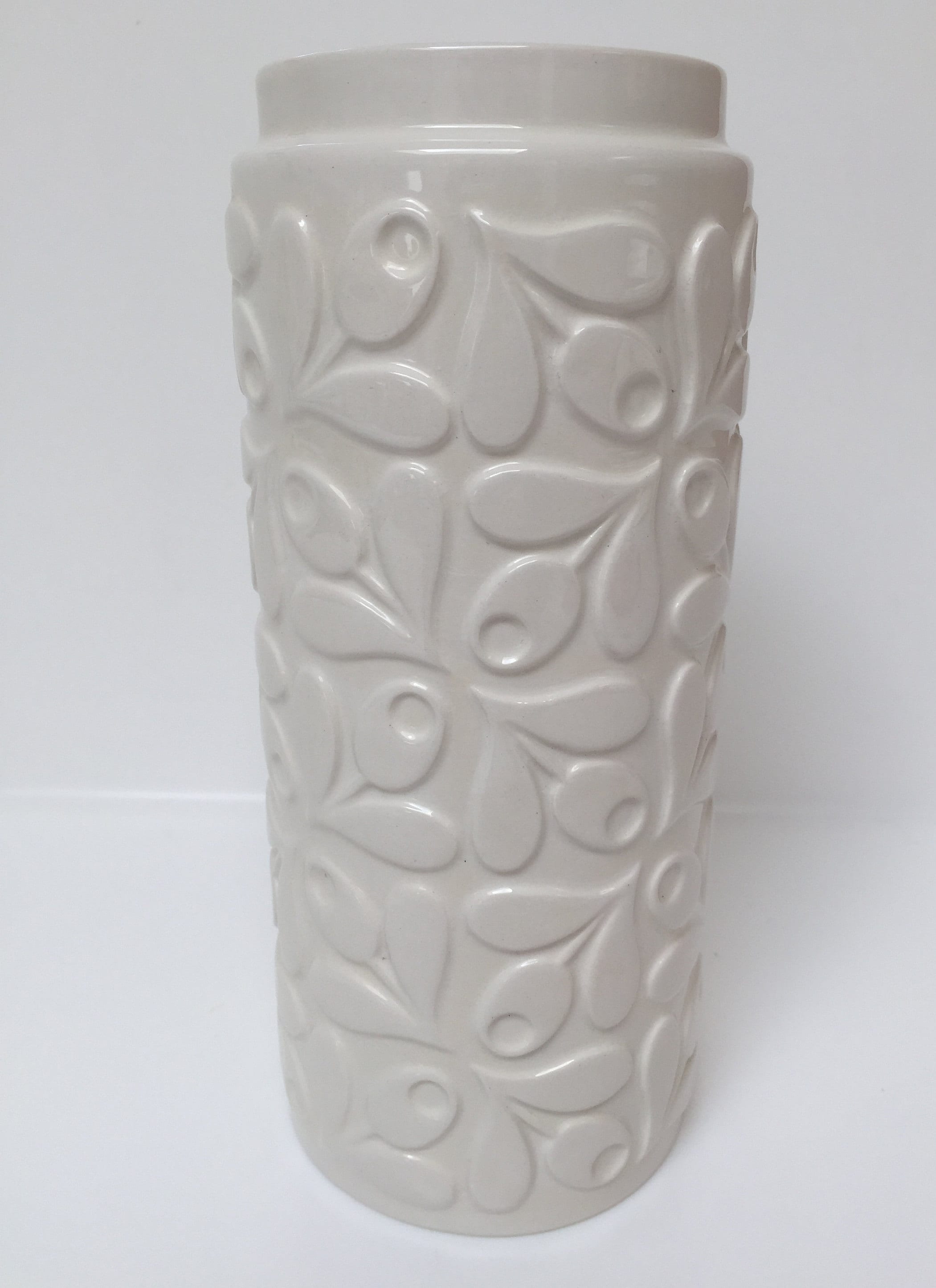 Orla Kiely Small Acorn Vase in White and Mustard Yellow With