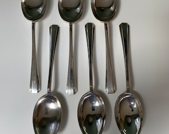 Cunard White Star set of 6 Art Deco Romney Plated Desert Silver Plate Spoons by Roberts & Belk, Sheffield