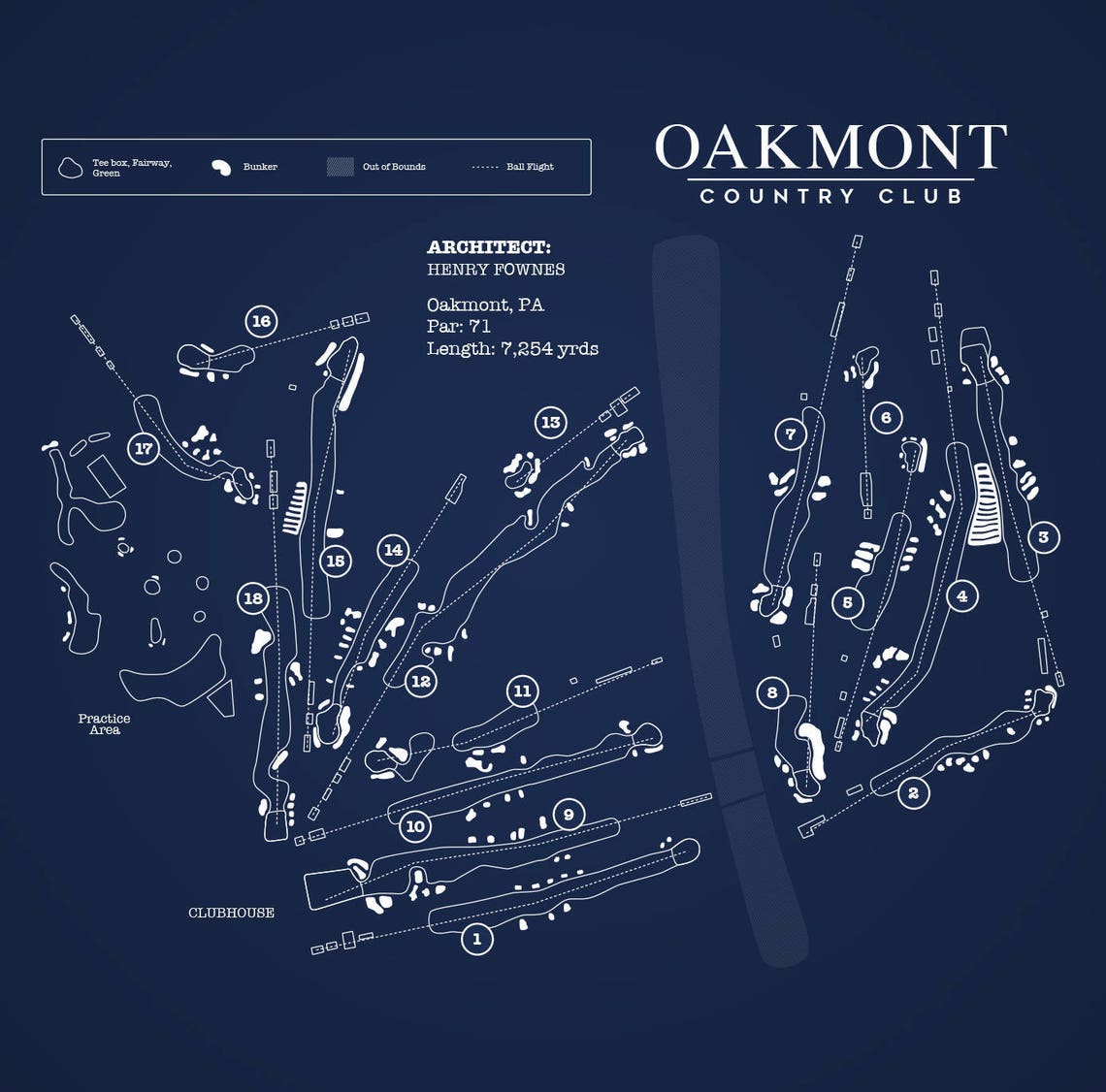 Oakmont Country Club Course Map Digital Download Etsy