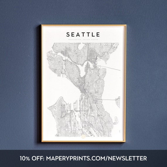 Seattle Prints Seattle Home Wall Decor City of Seattle Map Seattle Washington