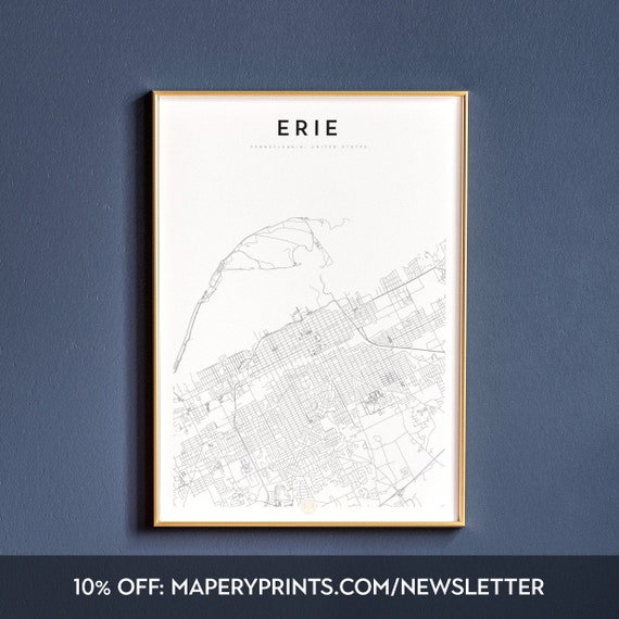 Erie Pennsylvania Erie map Erie print Erie wall art Erie Etsy