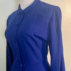 1940s cobalt blue wool button down day dress by Forstmann