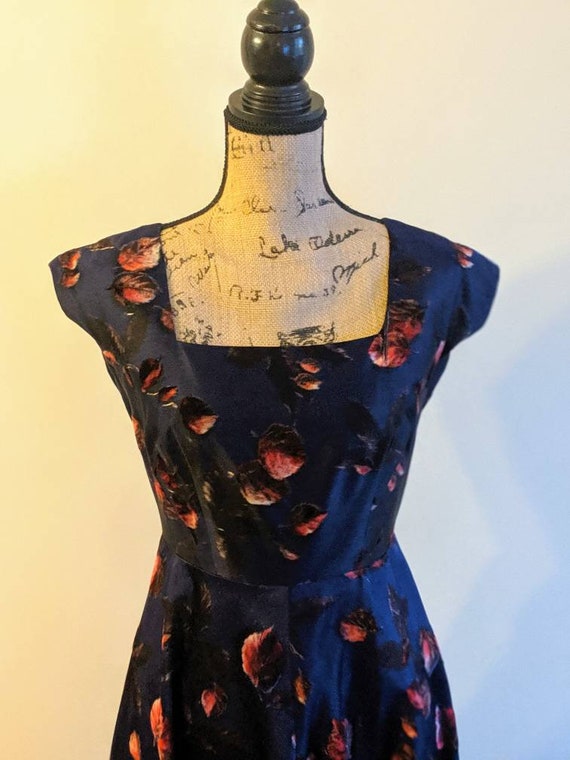 1950s Saks Fifth Avenue Navy Blue Floral Evening D