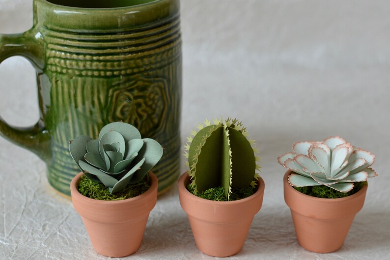 Mini Paper Succulent in Terracotta Pot - Echeveria - Paper Succulents - Paper Cactus - Mini Succulents - Succulent Decor - Cactus Decor image 6