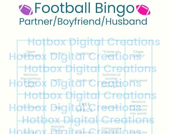 Juego de 3 tarjetas de bingo de FÚTBOL para imprimir. Reacciones de la pareja, el marido o el novio ante los juegos deportivos. Juego de bingo digital de descarga instantánea.