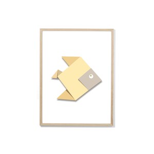 Painting for a children&#39;s room - Solo fish in yellow origami - birth gift, wall decoration for baby - Download