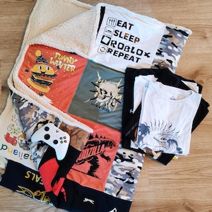 Couverture, plaid souvenir en patchwork, prénom • PERSONNALISABLE • SHERPA • Choix multiples