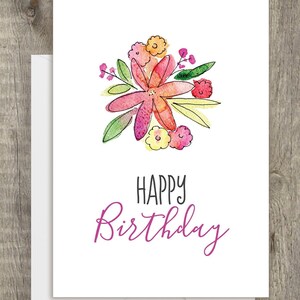 Watercolor Flowers Happy Birthday Card | Digital Download | Instant Card | DIY | Perfect for mother, daughter, sister or friend birthday