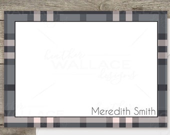 Pink and Gray Plaid Custom Personal Stationery Card | Digital File | Print Your Own | Personalize