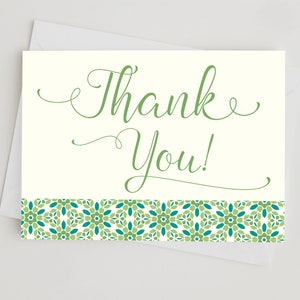 Lot de 5 cartes de remerciement avec enveloppes. | Motif de carreaux verts | 5 x 7 | Papeterie | Correspondance | Remarques | Scénario