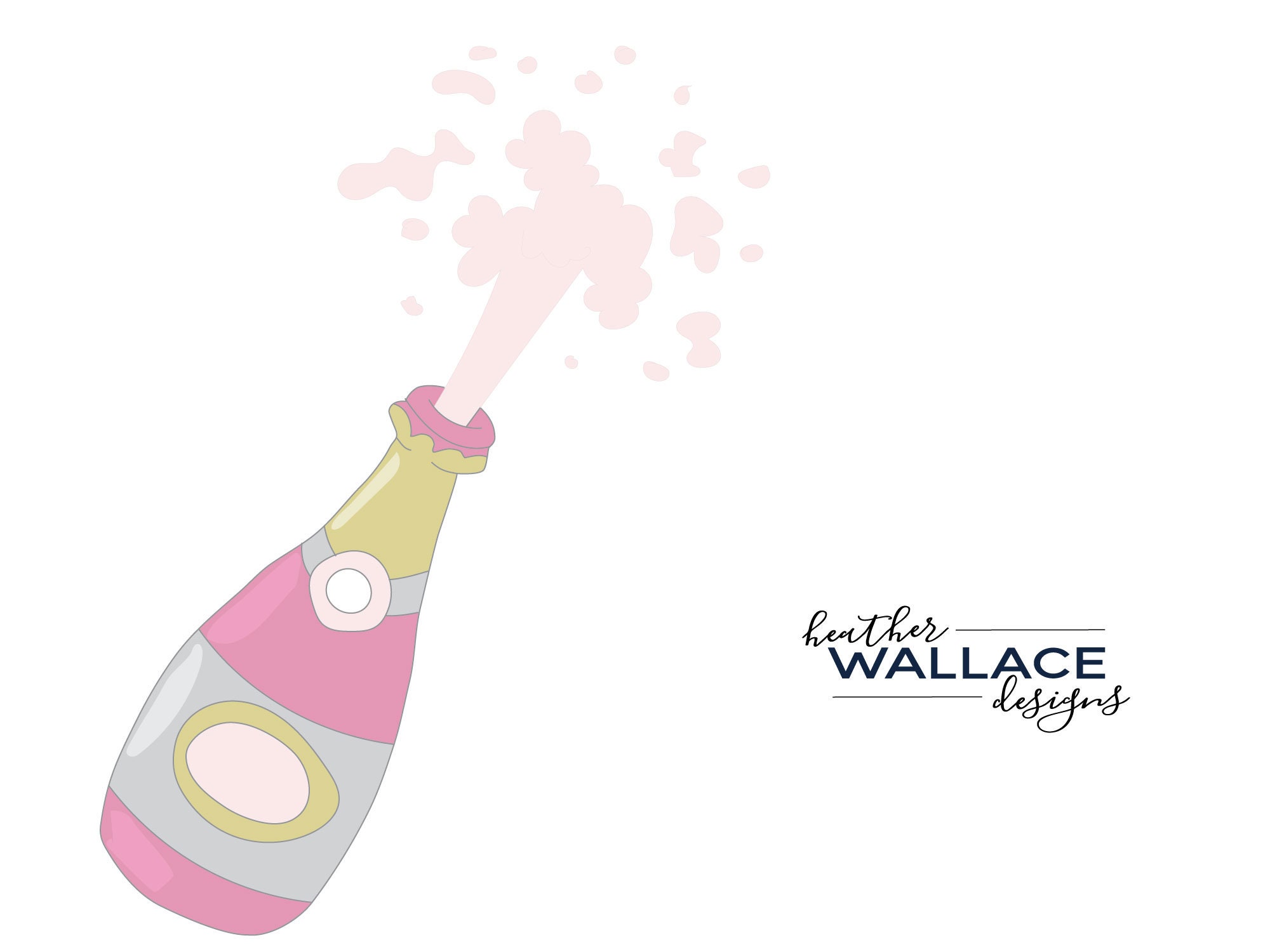 Clip Art Pink Champagne or Prosecco Bottle Graphic Instant Etsy