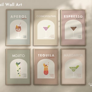 Boho Neutral Cocktail Wand Kunst Drucke | 6 Designs enthalten | SOFORTIGER DOWNLOAD | Mehrere Größen
