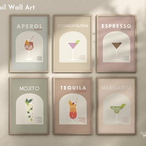 Boho Neutral Cocktail Wall Art Prints | 6 Designs Included | INSTANT DOWNLOAD | Multiple Sizes