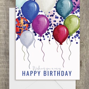 Happy Birthday Card | set of 2 | Watercolor Balloons and Confetti Birthday Card | Two Card Pack| Blank Inside