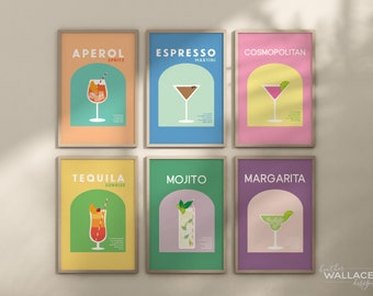 Cocktail Recipe Prints Set | Colorful Bar Cart Decor (Digital Download)