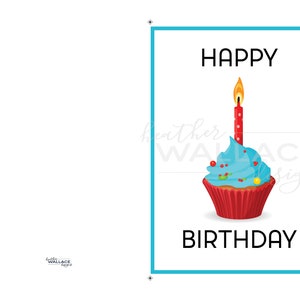 Print at Home Birthday Card Cupcake Candle Instant Download Print at Home Birthday Card Cupcake Candle Instant Download
