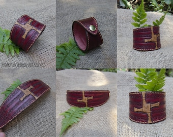 Leather bracelet handmade with St. Brigit cross by special order
