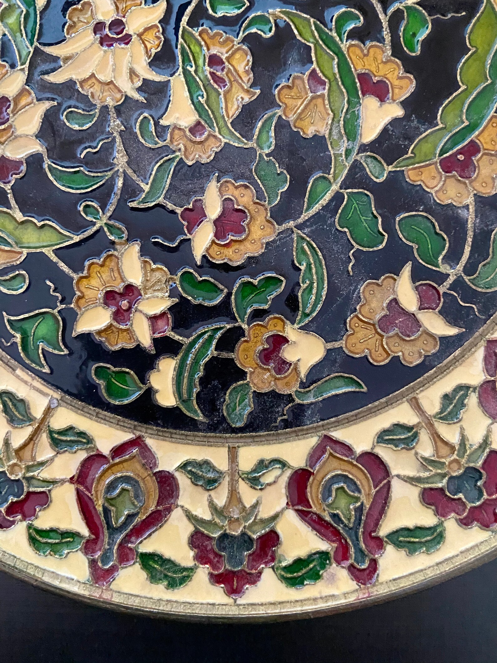 Unique Vintage Handmade cloisonné Plate Brass and Enamel Etsy